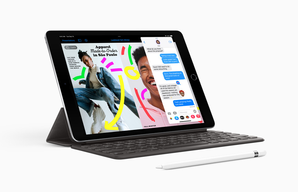 El nuevo iPad con el Apple Pencil (1.ª generación) y el Smart Keyboard.