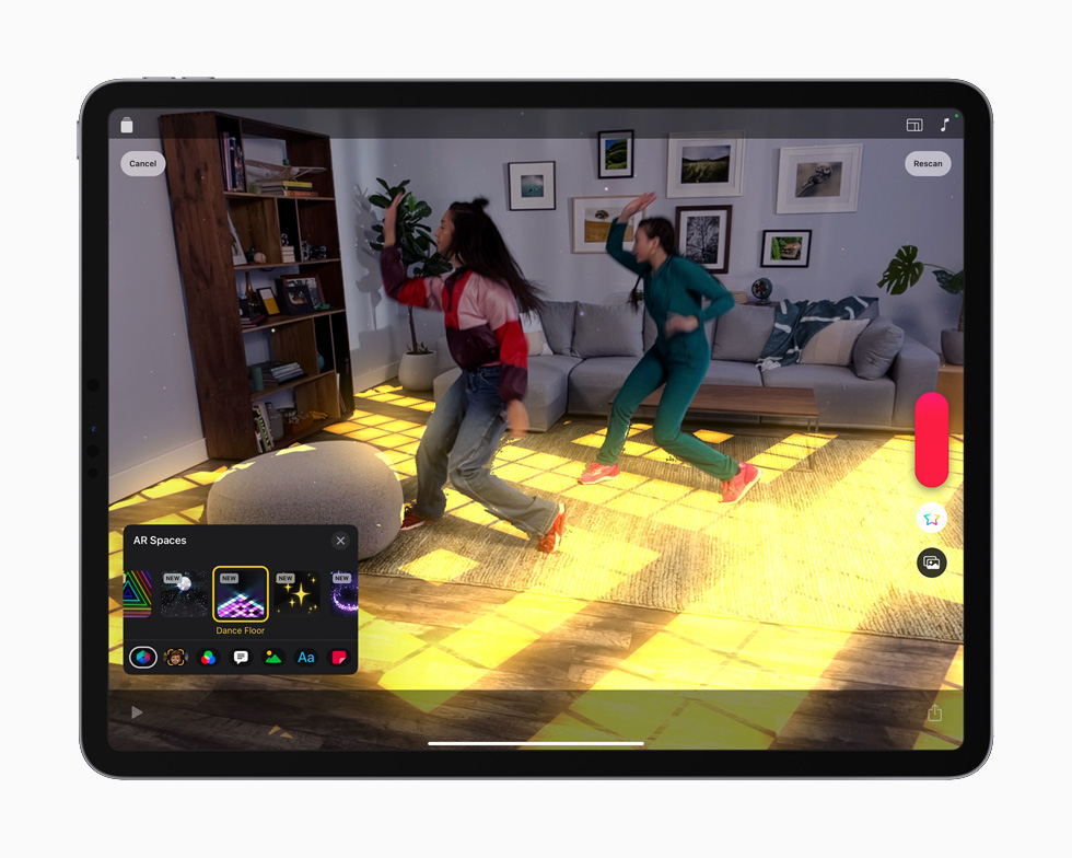 Clips uygulaması iPad Pro’daki LiDAR’ı gösteriyor.