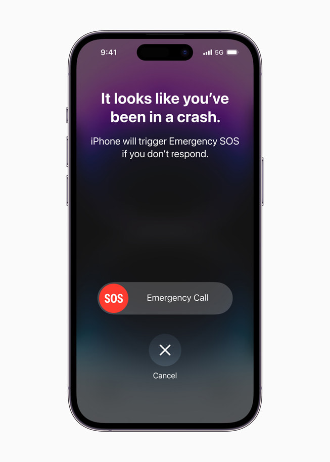 Funksjonen Registrering av ulykke vises i iPhone-grensesnittet for anrop til nødetatene.