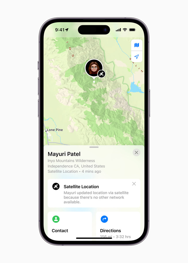 Posisjonen til en iPhone-bruker på fottur vises via Hvor er? på iPhone.