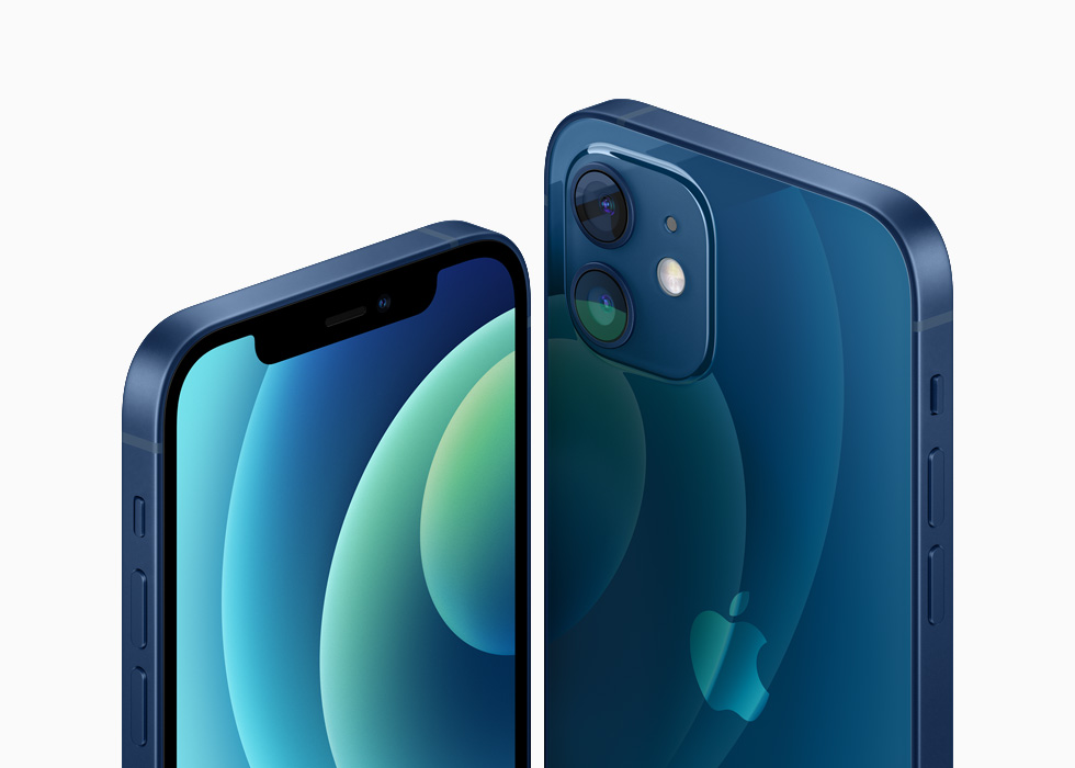 Alüminyum mavi iPhone 12 ve iPhone 12 mini. 