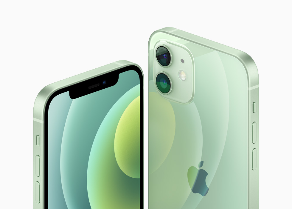 Alüminyum yeşil iPhone 12 ve iPhone 12 mini. 