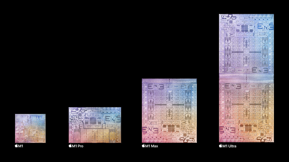 Et komplet udvalg af Apple-chips med M1, M1 Pro, M1 Max og M1 Ultra.