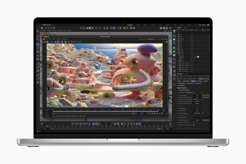 Cinema 4D op een MacBook Pro.