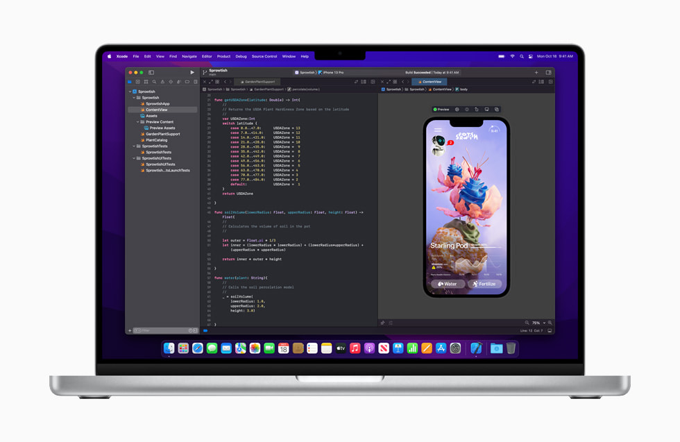 MacBook Pro vises med Xcode på skærmen.