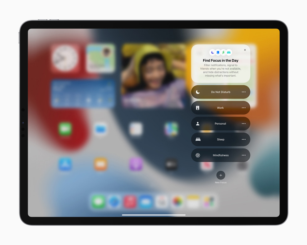 iPad Proに表示されている新しい「集中モード」機能。