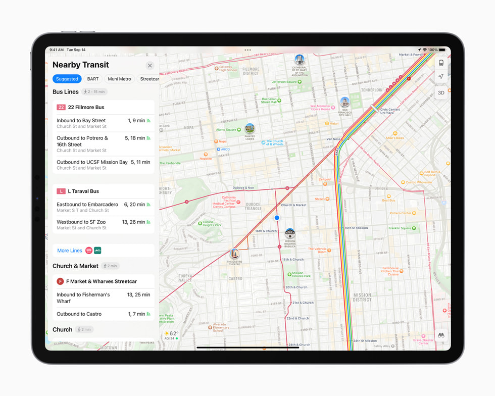 iPad Proに表示された、デザインが一新されたマップ。