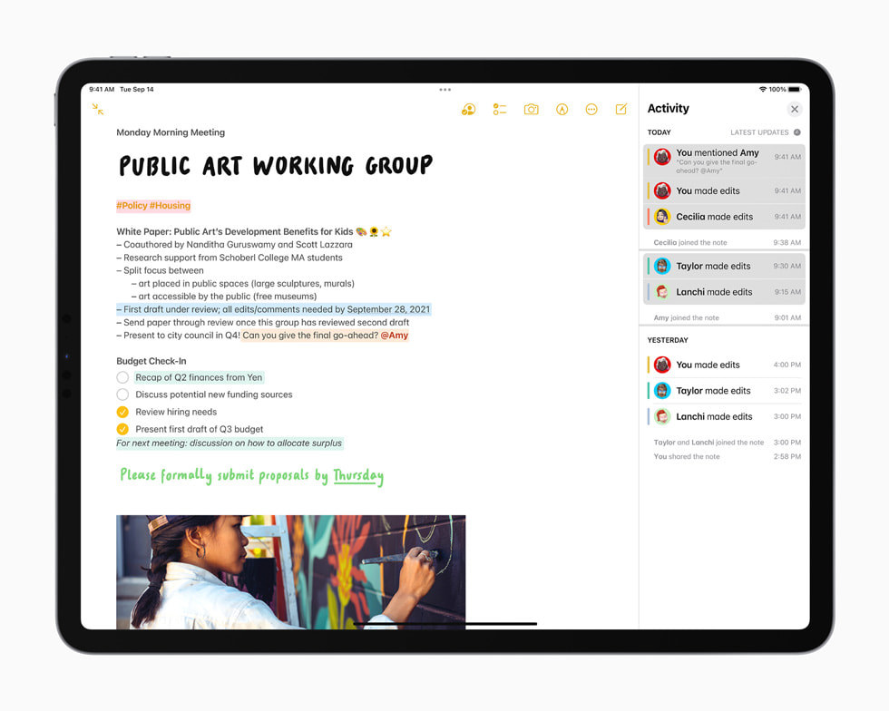 iPad Pro上に表示された共有メモ。