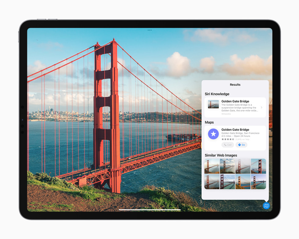 iPad Proに表示されたSpotlightの新しい「画像を調べる」機能。