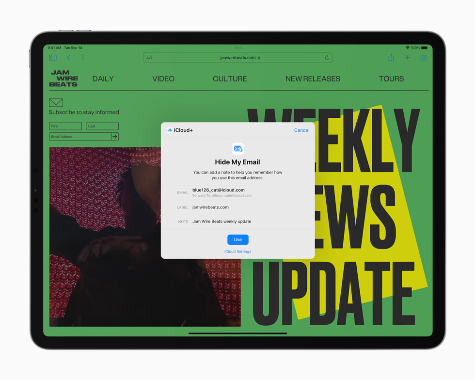 iPad Proに表示された、メールプライバシー保護。