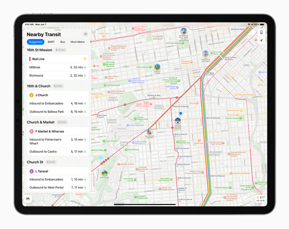 Nuevo diseño de la app Mapas en un iPad Pro con iPadOS 15.