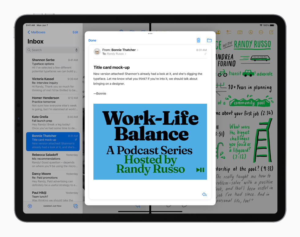 Las prestaciones Slide Over y Split View en un iPad con iPadOS 15.