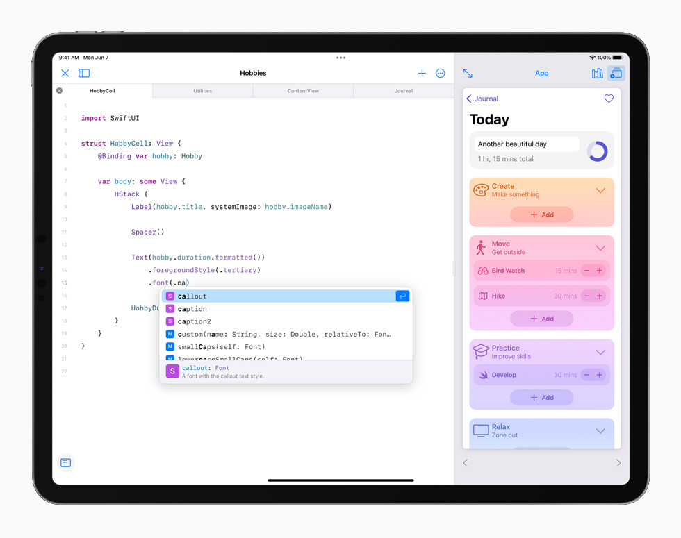 Entorno de programación de Swift en un iPad Pro. 