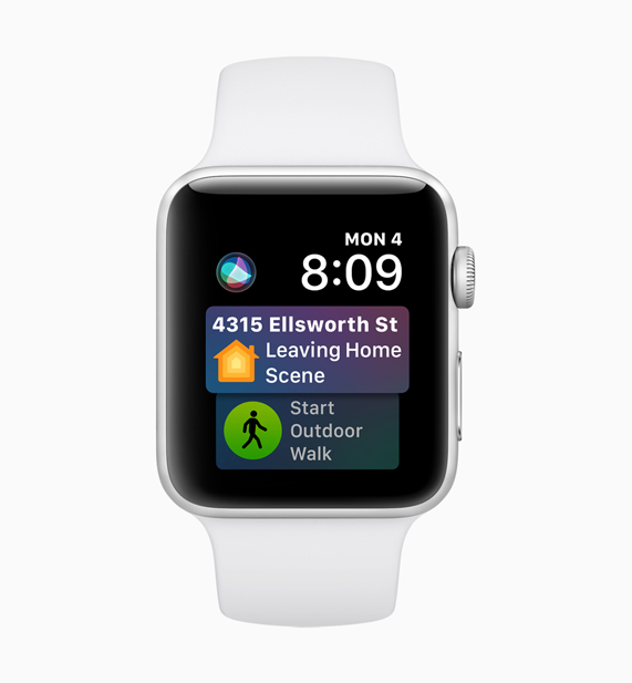 Siri programlama yazılımı arayüzünü gösteren Apple Watch