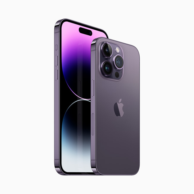 iPhone 14 Pro y iPhone 14 Pro Max en morado oscuro.