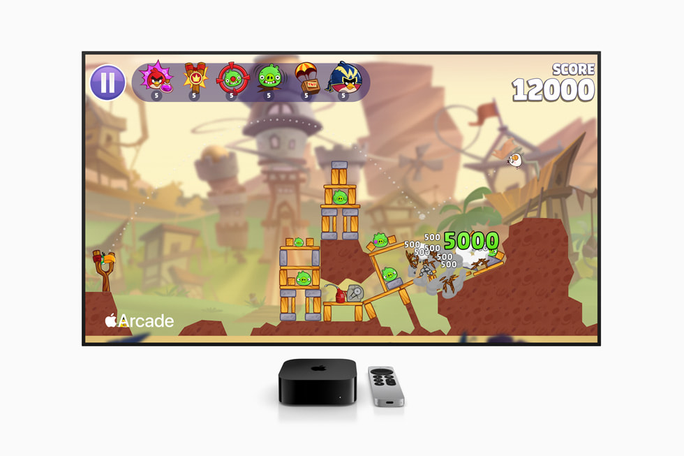 Een Apple Arcade-game op een tv-scherm dat is verbonden met Apple TV 4K.