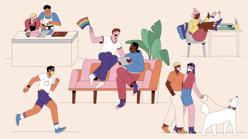 Illustration animée de personnes célébrant les Fiertés.