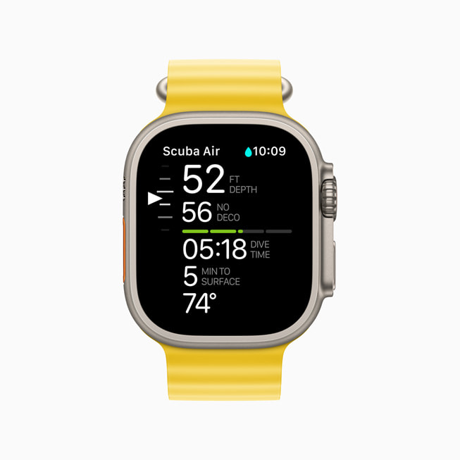 Apple Watch Ultra 顯示《Oceanic+》app 的「氣體」畫面。