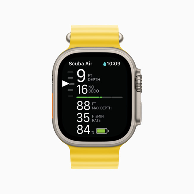Apple Watch Ultra 顯示《Oceanic+》app 的「氣體」畫面。