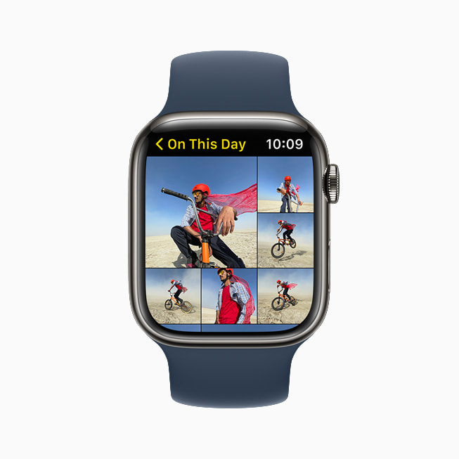 Apple Watch Series 7, der viser På denne dag i Fotos i watchOS 8.