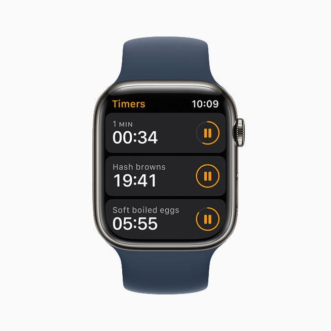 Apple Watch Series 7, der viser Tidtagninger i watchOS 8.