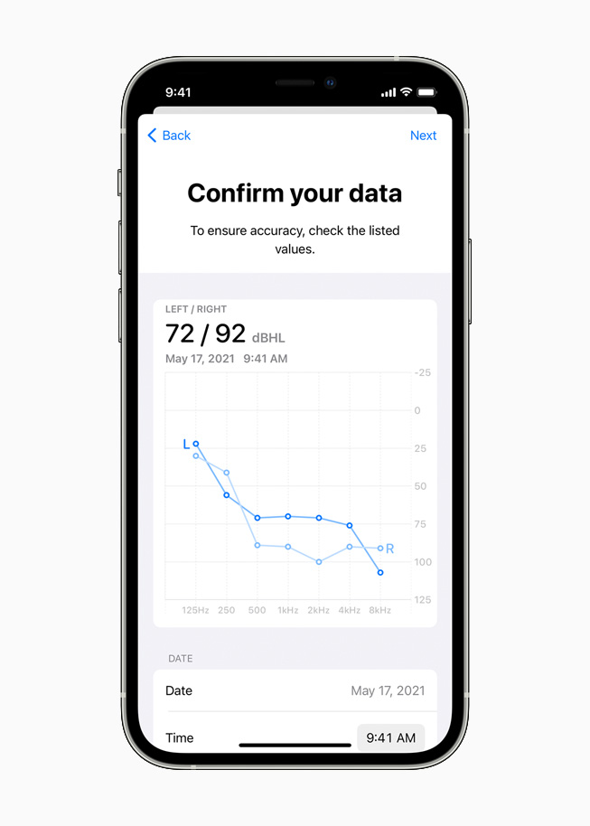 iPhone 12 Pro’daki Kulaklık Kolaylıkları’nda bir odyogram grafiği gösteriliyor.