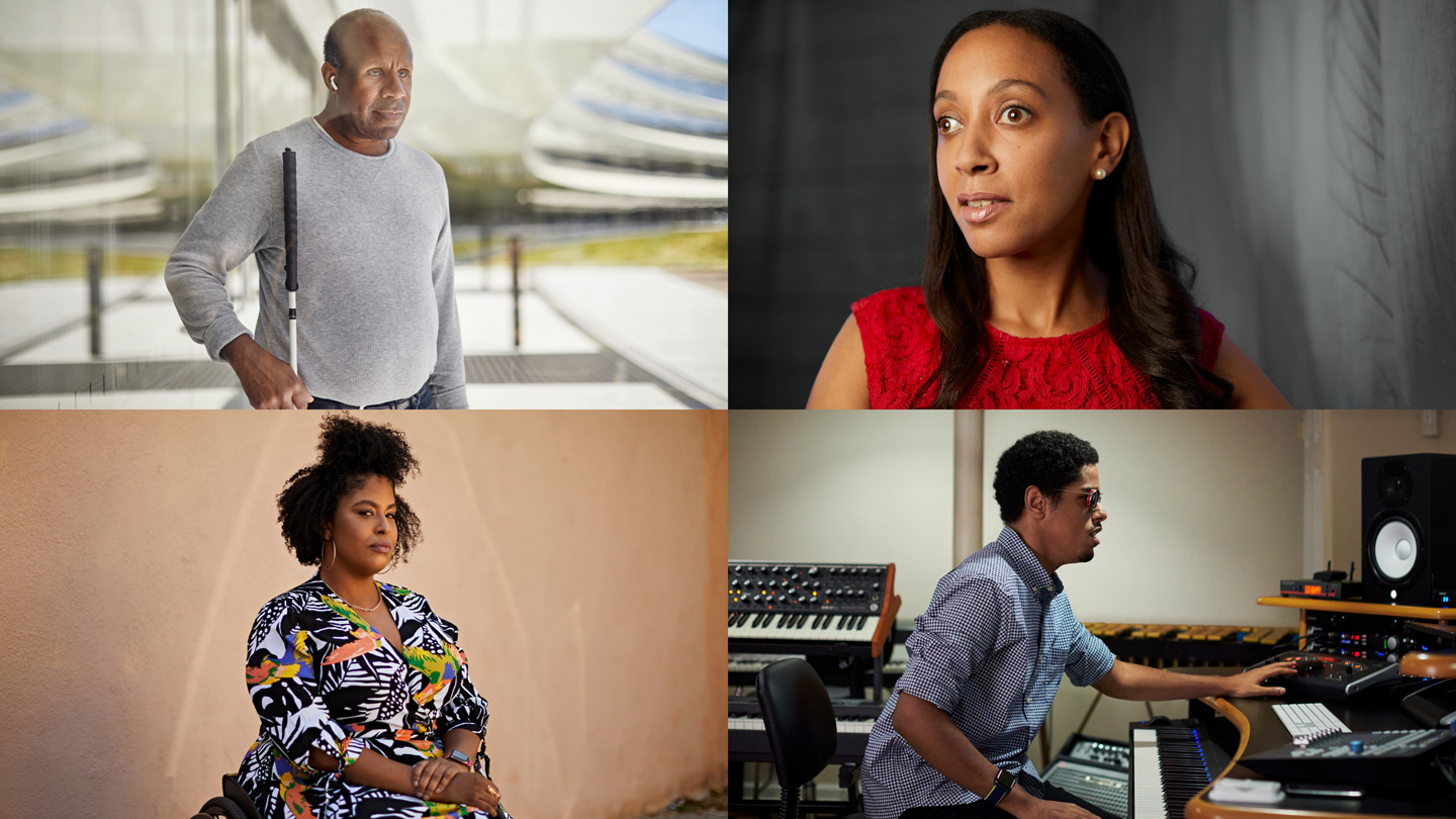 Cuatro retratos en cuadrícula, que nos muestran, en el sentido de las manecillas del reloj, a Dean Hudson, Haben Girma, Matthew Whitaker y Tatiana Lee.