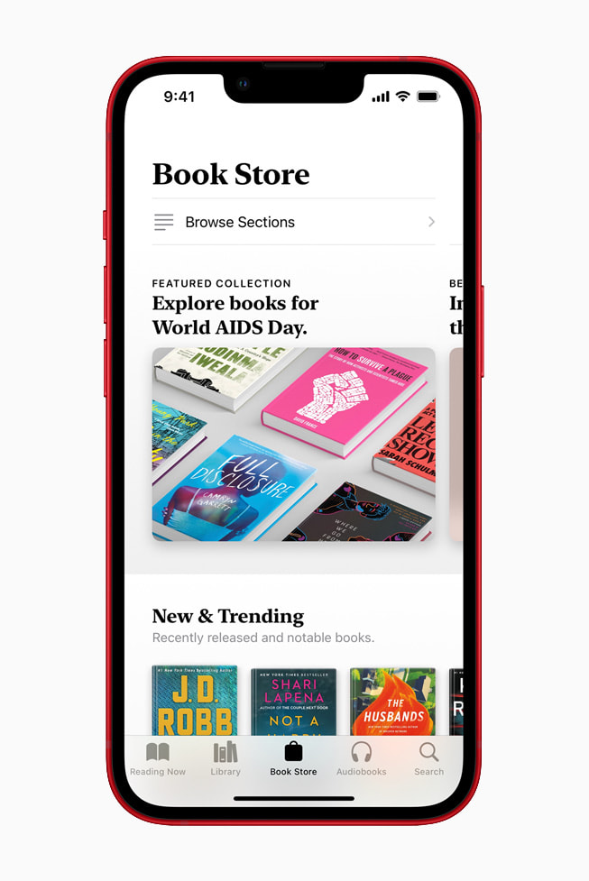 Apple Books er vist på iPhone og byder på bøger, man kan udforske i forbindelse med World AIDS Day.