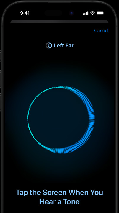 iPhone a mostrar um teste auditivo em curso